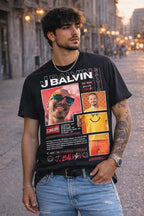 Camiseta J Balvin Negra Estampada Ajuste Normal