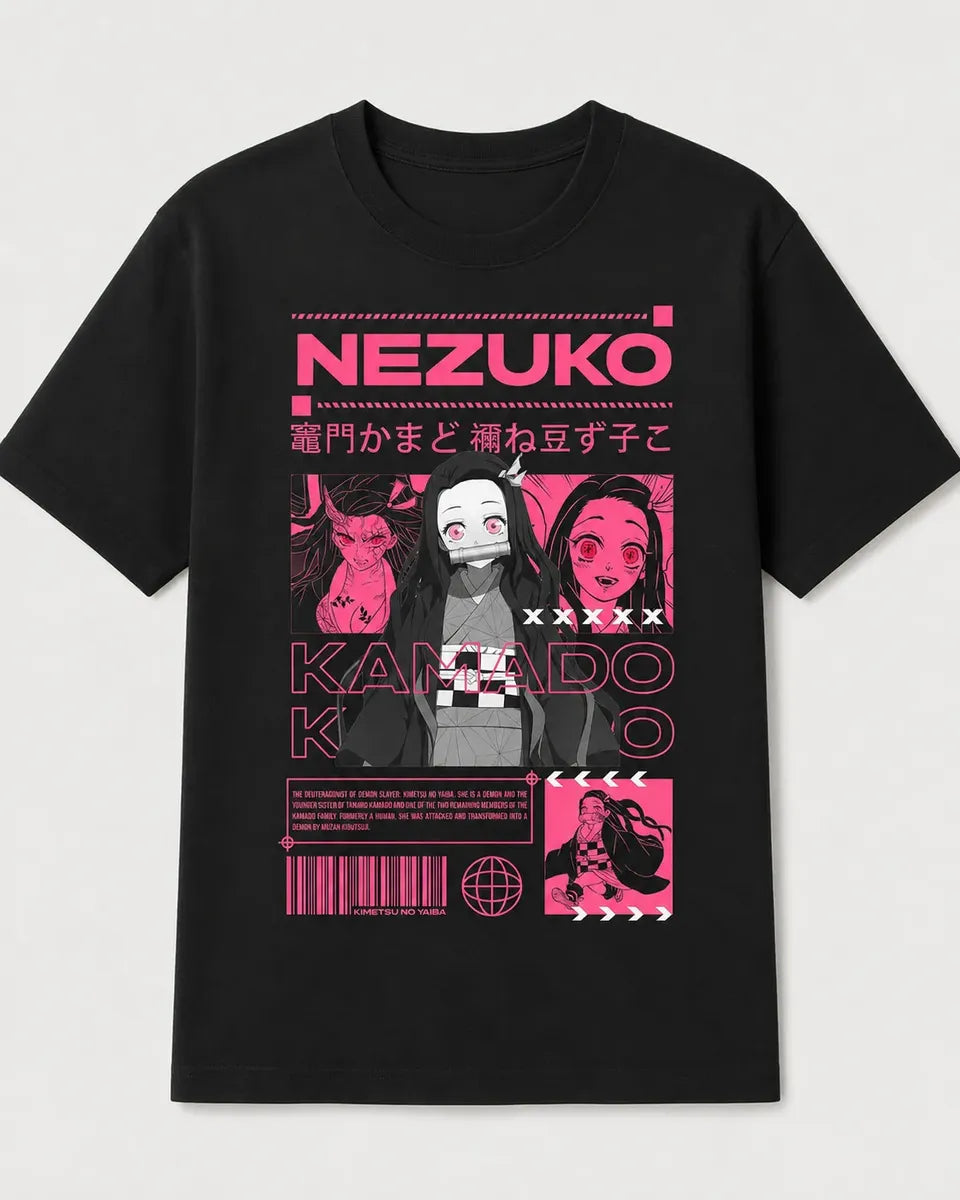 Camiseta Nezuko Kamado Negra 100% Algodón Anime