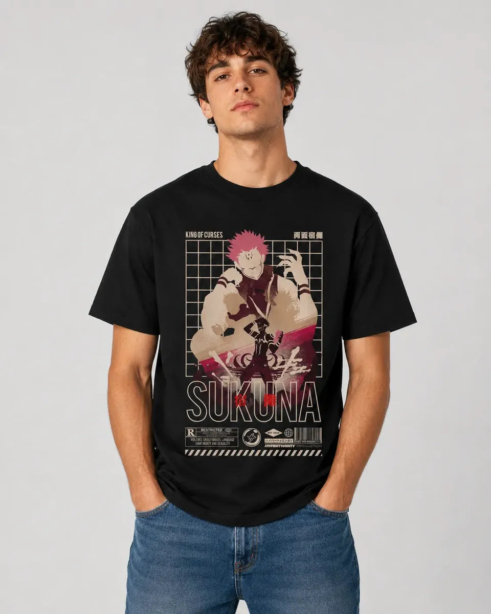 Camiseta Anime Sukuna Negra 100% Algodón Unisex