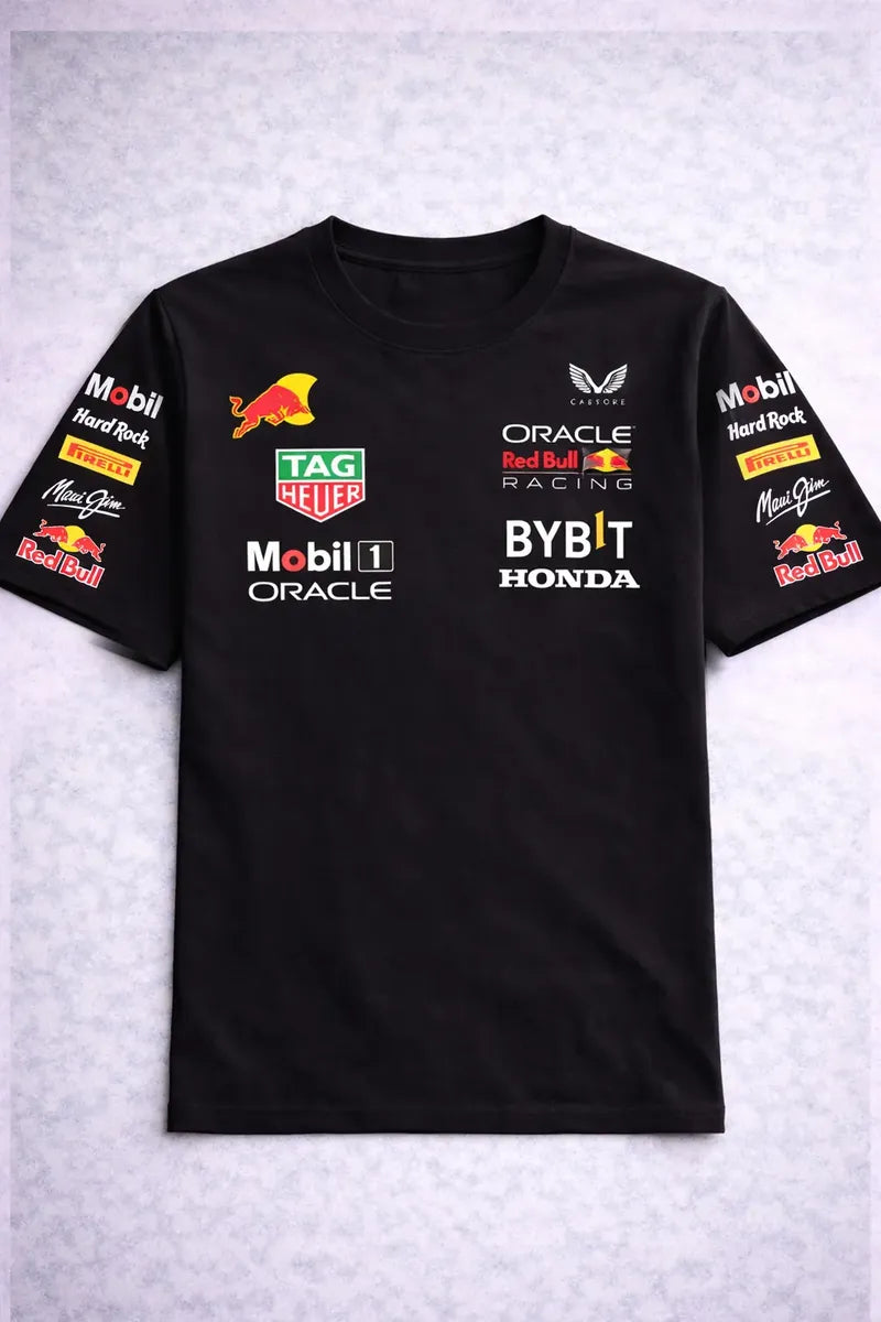 Camiseta Red Bull Racing Negra Unisex F1 Sponsors Oracle