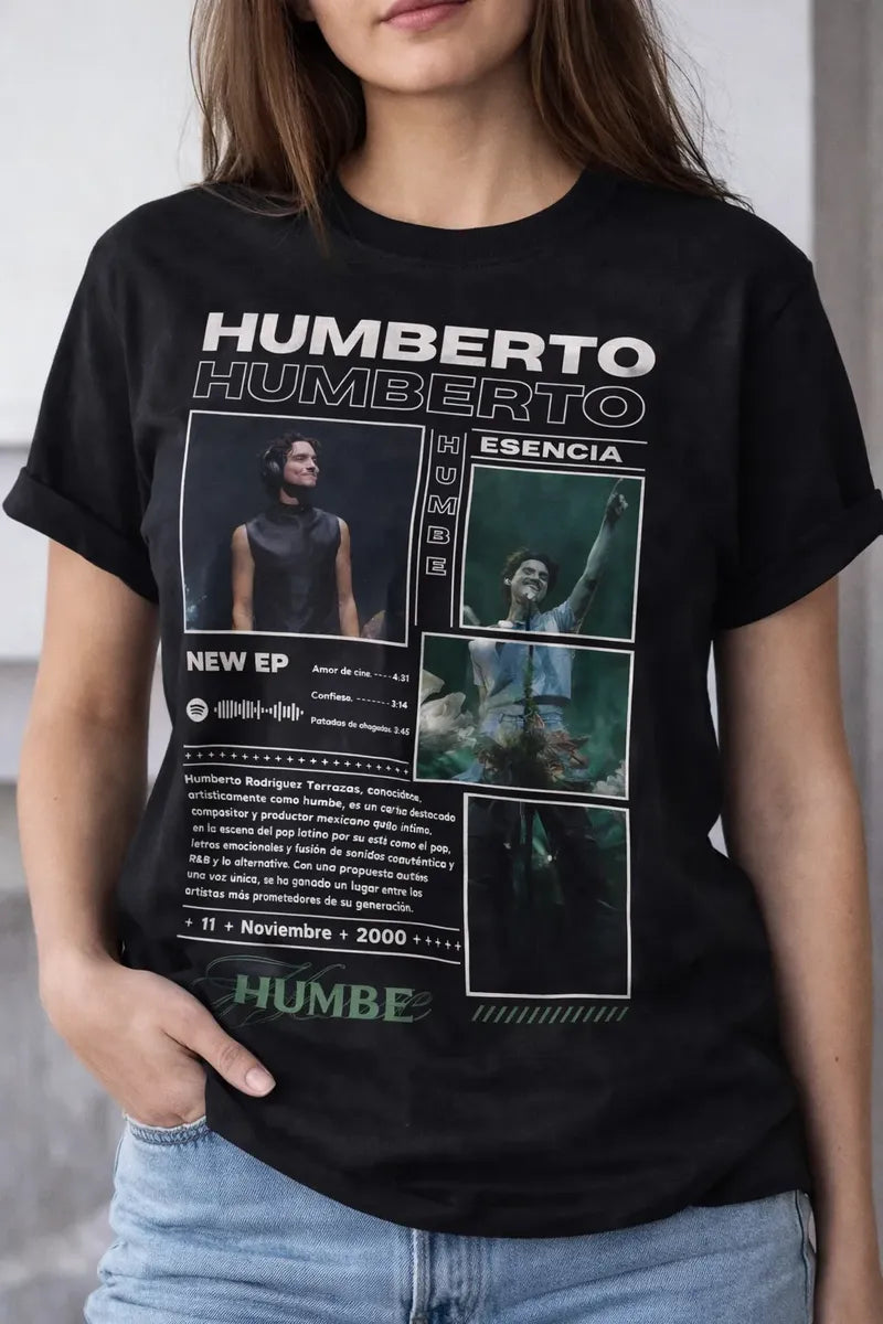 Camiseta Humbe Negra Unisex Esencia New Ep Pop Latino Algodó