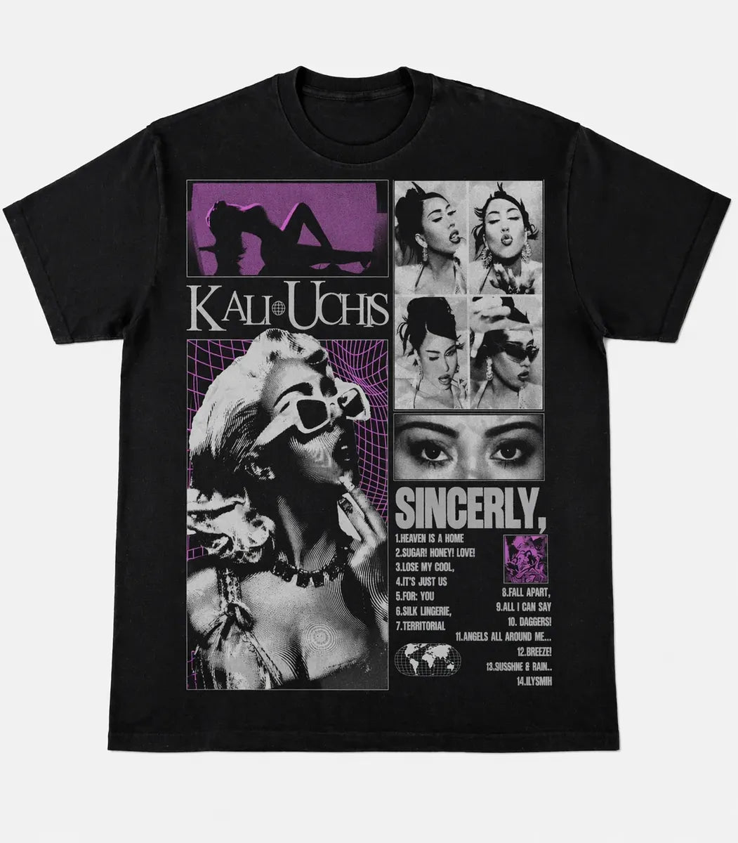 Camiseta Kali Uchis Negra Estampada Ajuste Normal