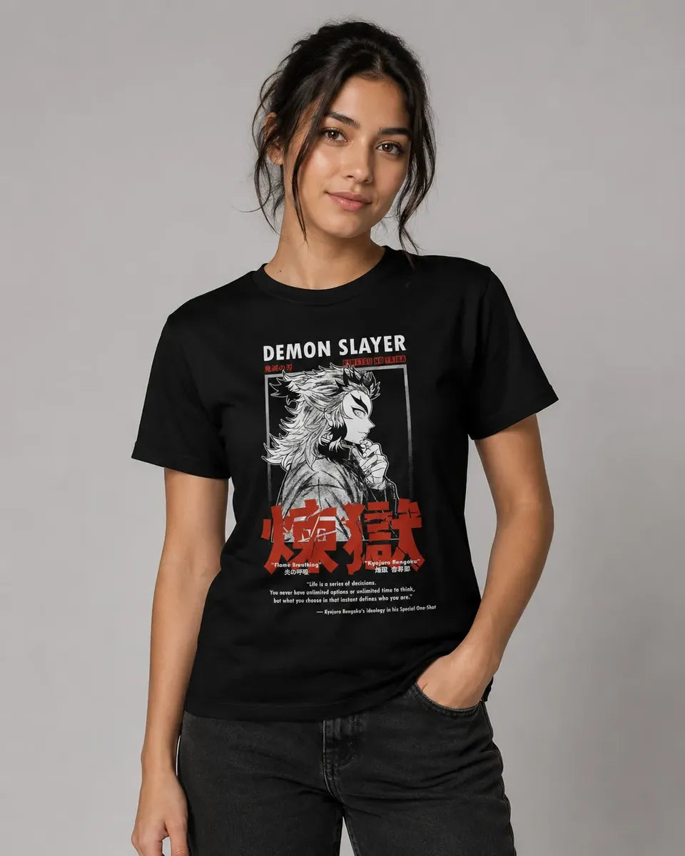 Camiseta Rengoku Demon Slayer Negra Algodón Normal