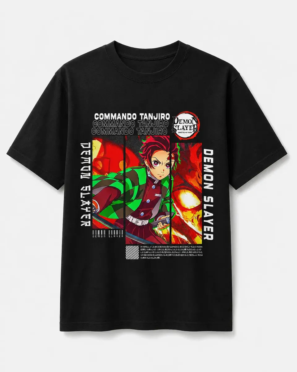 Camiseta Tanjiro Kimetsu Negra 100% Algodón Corte Normal