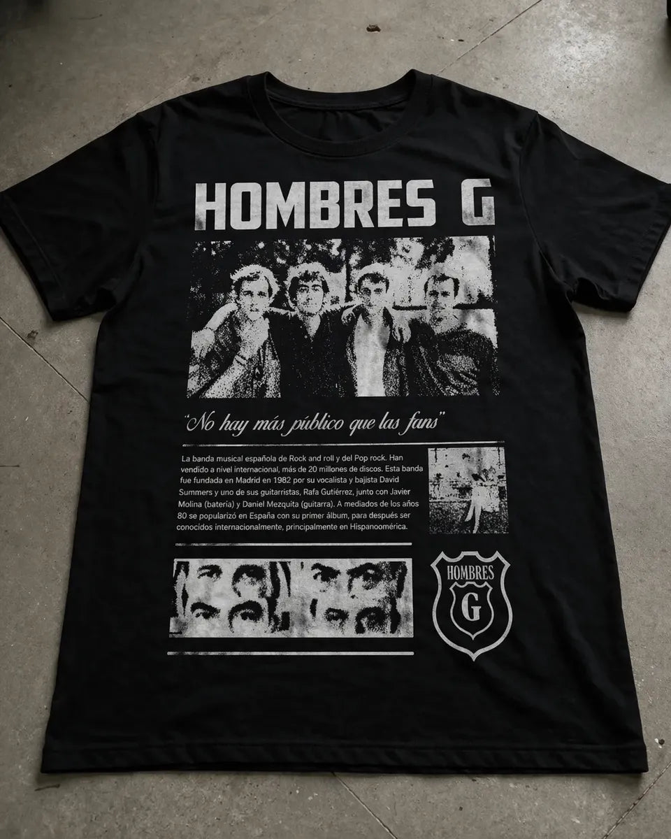 Camiseta Hombres G Negra Unisex Rock Pop Español  Algodon