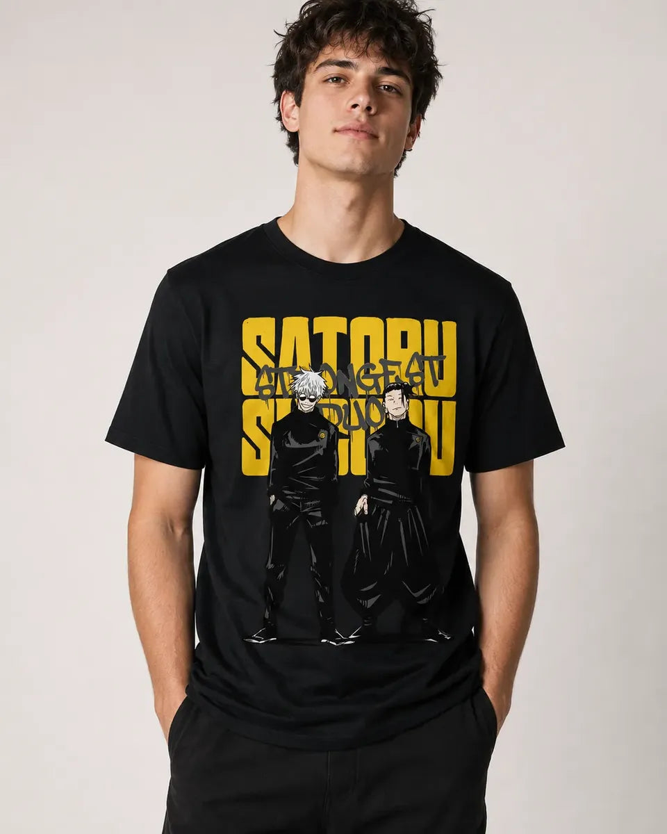 Camiseta Anime Gojo Geto Negra 100% Algodón Unisex