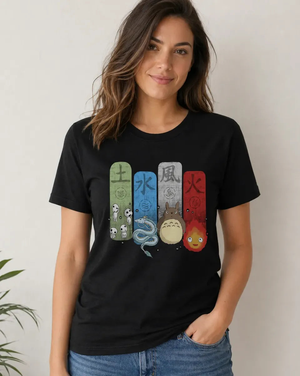 Camiseta Studio Ghibli Negra Unisex Totoro Elementos Anime