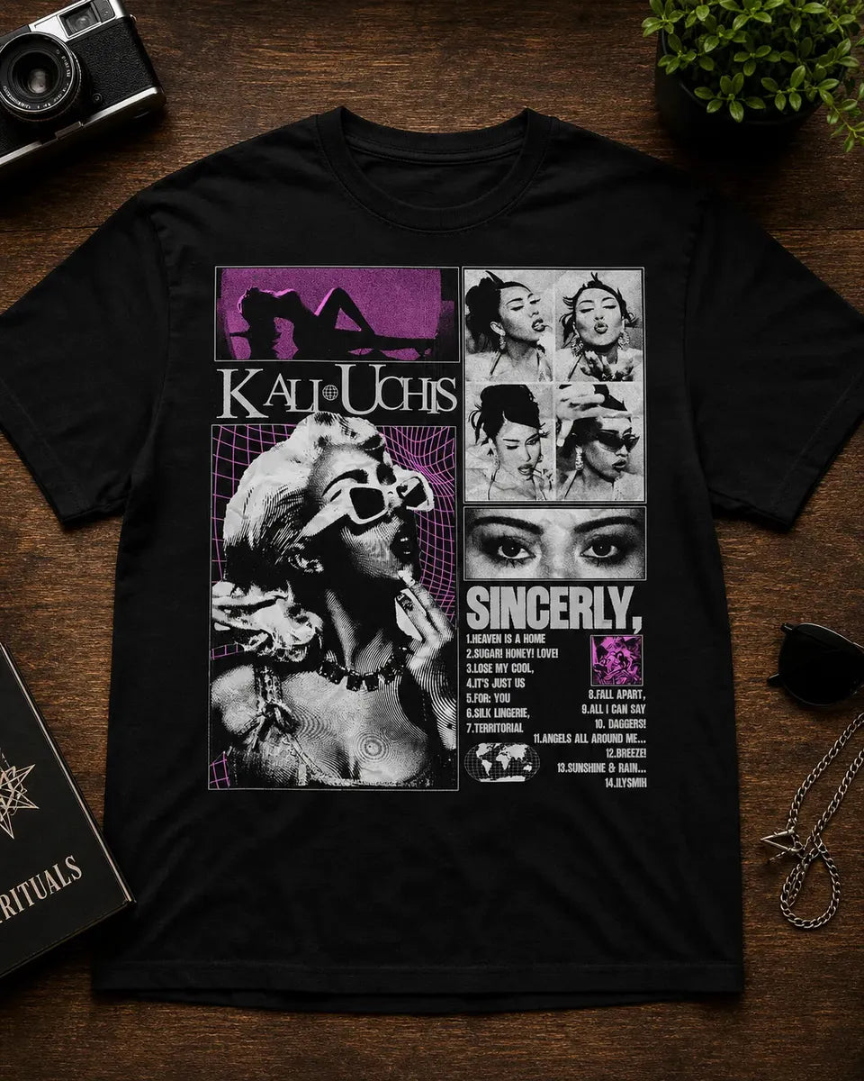 Camiseta Kali Uchis Negra Unisex Sincerely Algodón