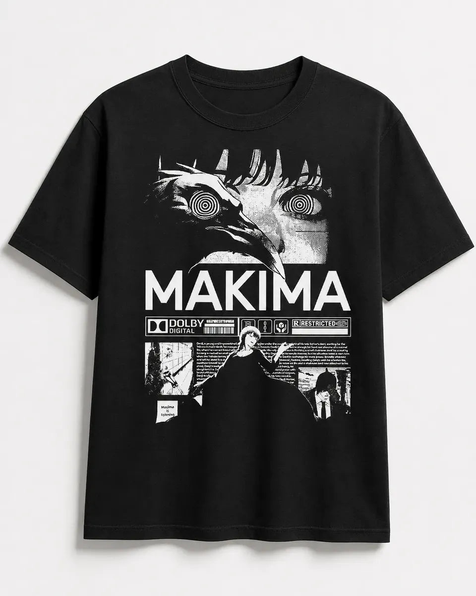 Camiseta Makima Chainsaw Man Negra 100% Algodón