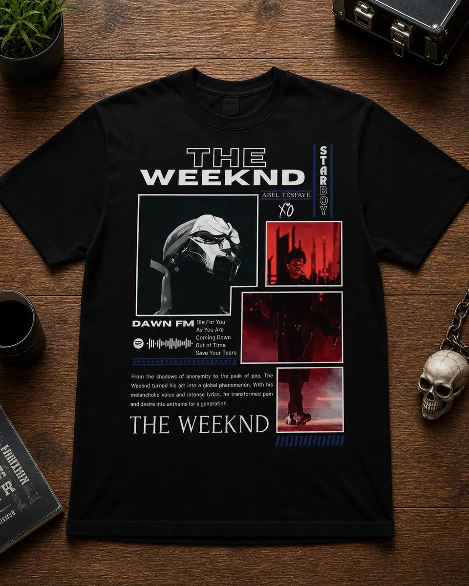 Camiseta The Weeknd Negra Unisex Starboy Dawn Fm Xo Algodón
