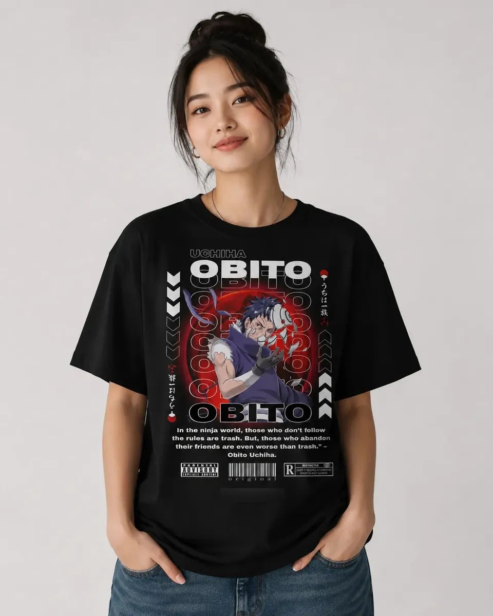 Camiseta Obito Uchiha Naruto Negra 100% Algodón Anime
