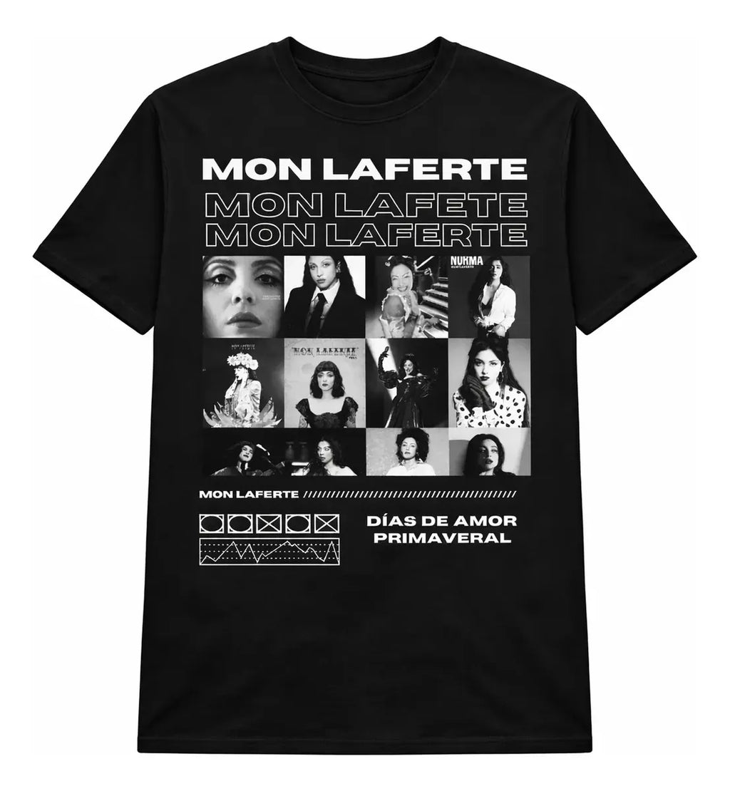 Camiseta Mon Laferte Negra Unisex Collage Dias De Amor Prima