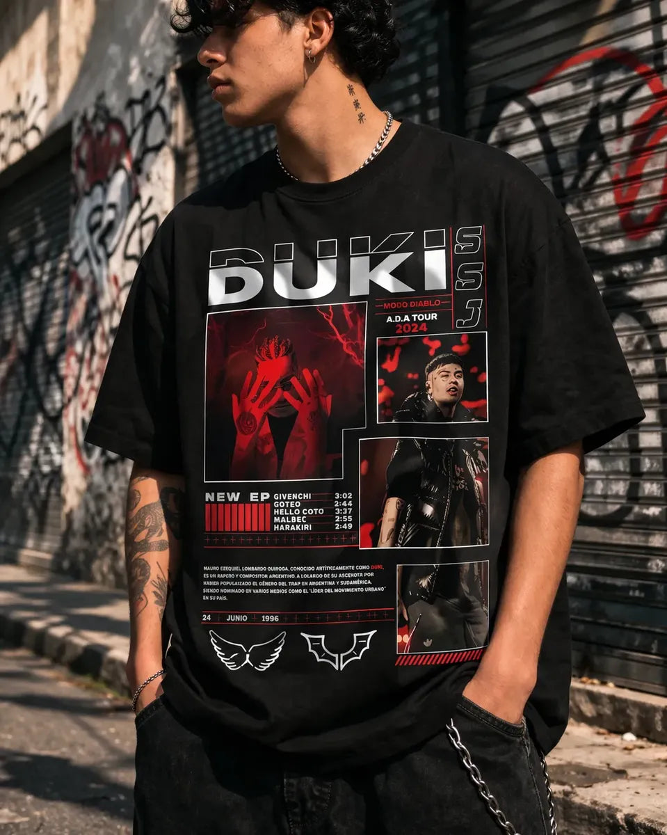 Camiseta Duki Negra Unisex Cuello R A.d.a Tour 2024 Modo Dia