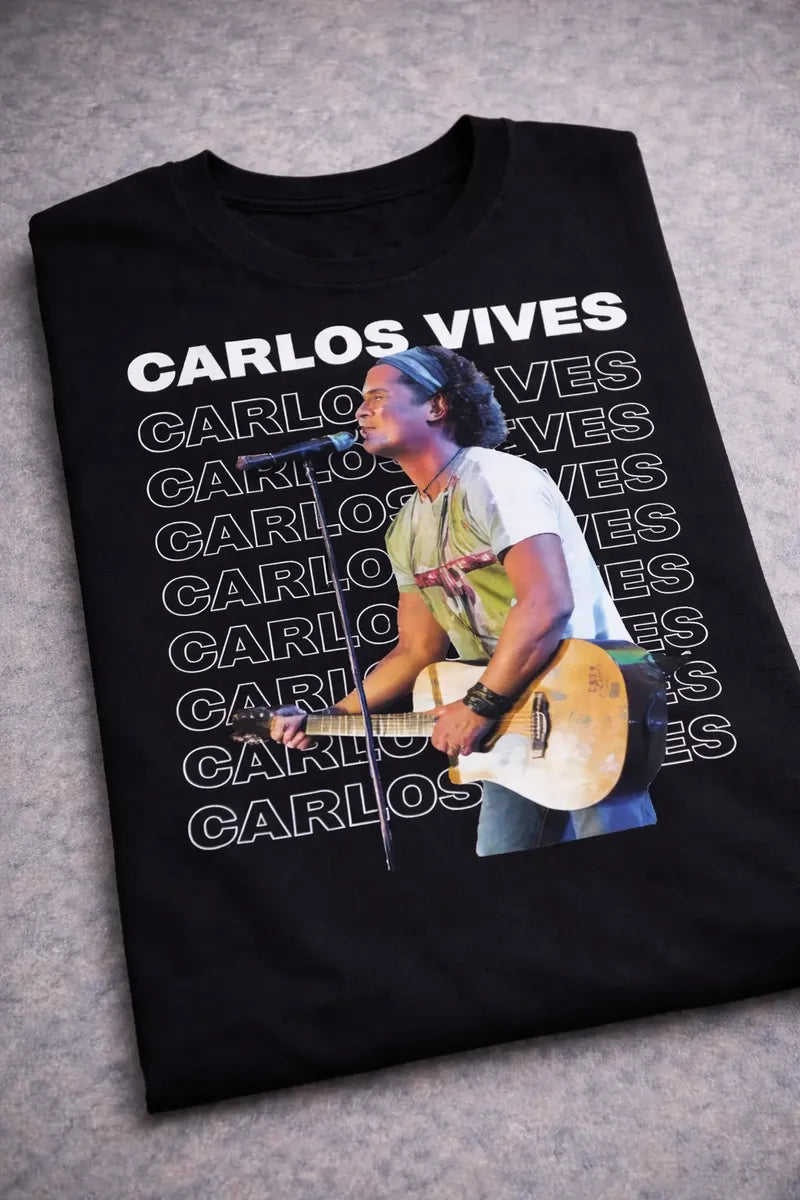 Camiseta Carlos Vives Negra Unisex Foto En Vivo Vallenatopop