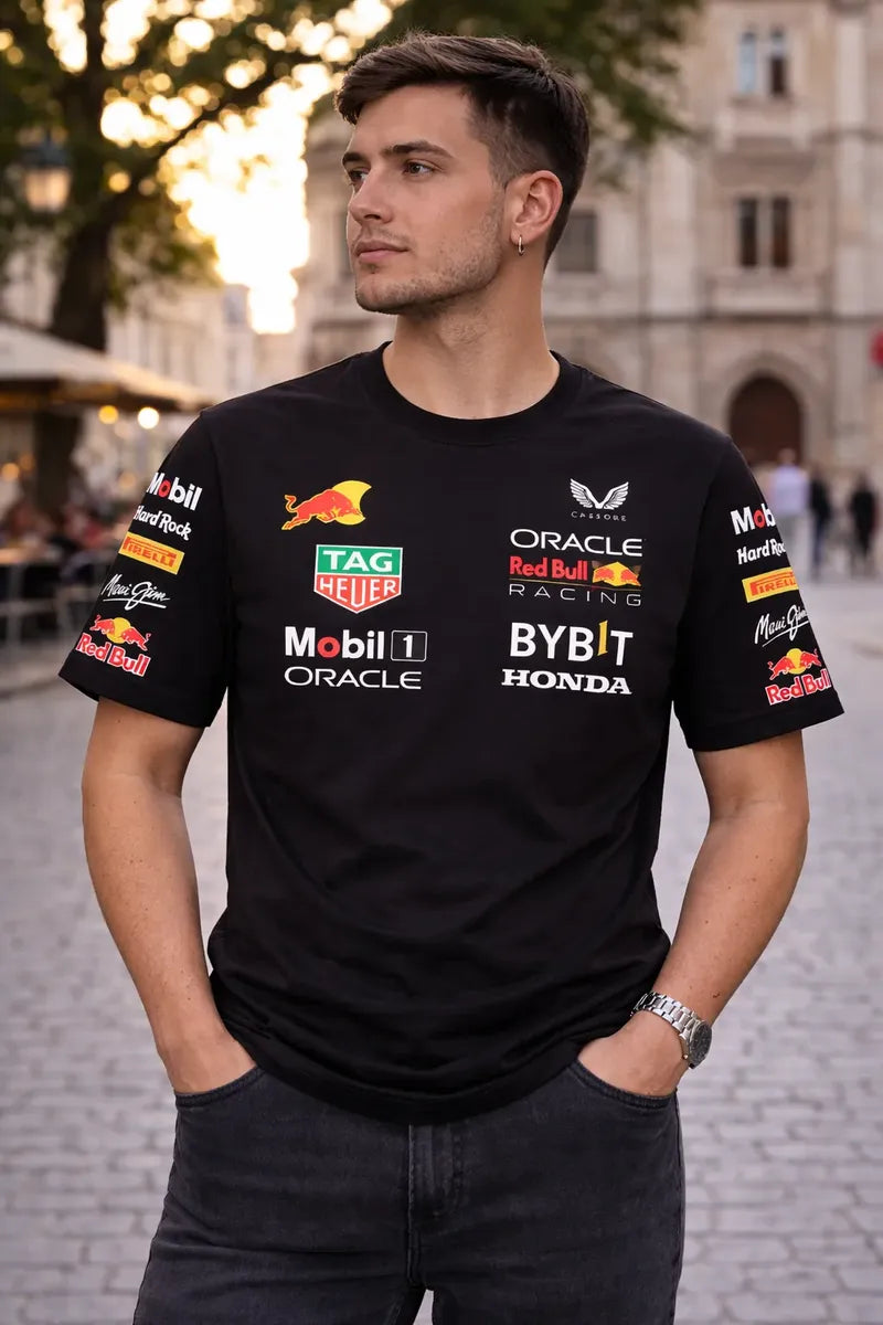 Camiseta Red Bull Racing Negra Unisex F1 Sponsors Oracle