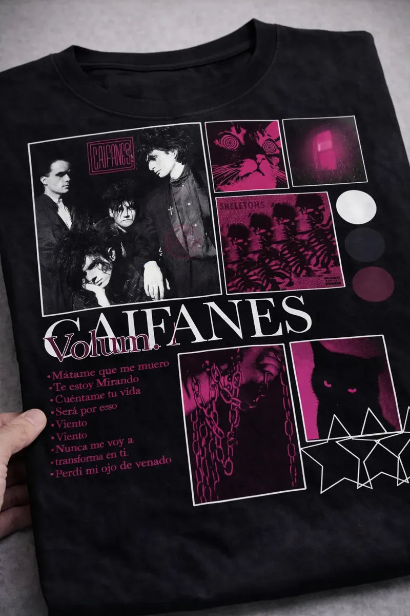 Camiseta Caifanes Negra Unisex Volumen Rock Mexicano Algodón