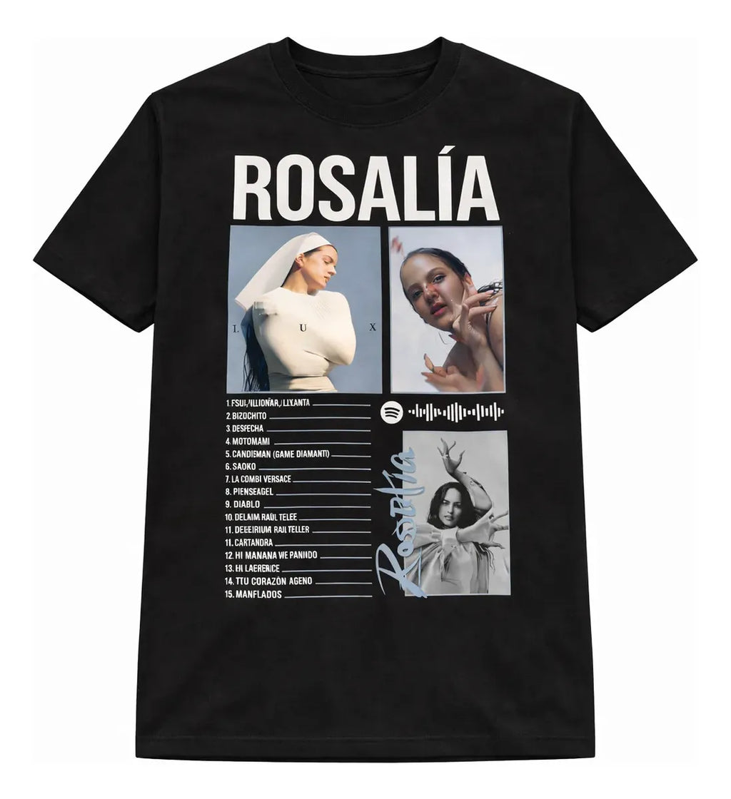 Camiseta Rosalia Negra Unisex Lux Tracklist Algodón Fanatico