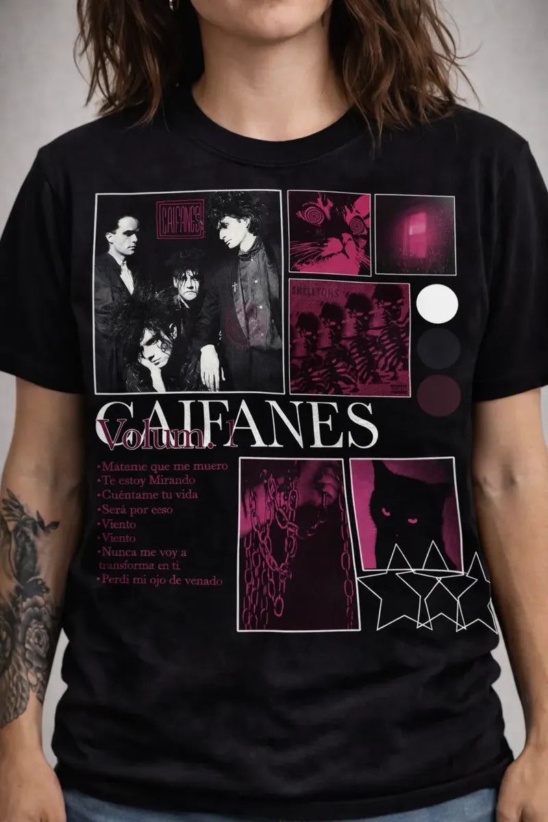 Camiseta Caifanes Negra Unisex Volumen Rock Mexicano Algodón