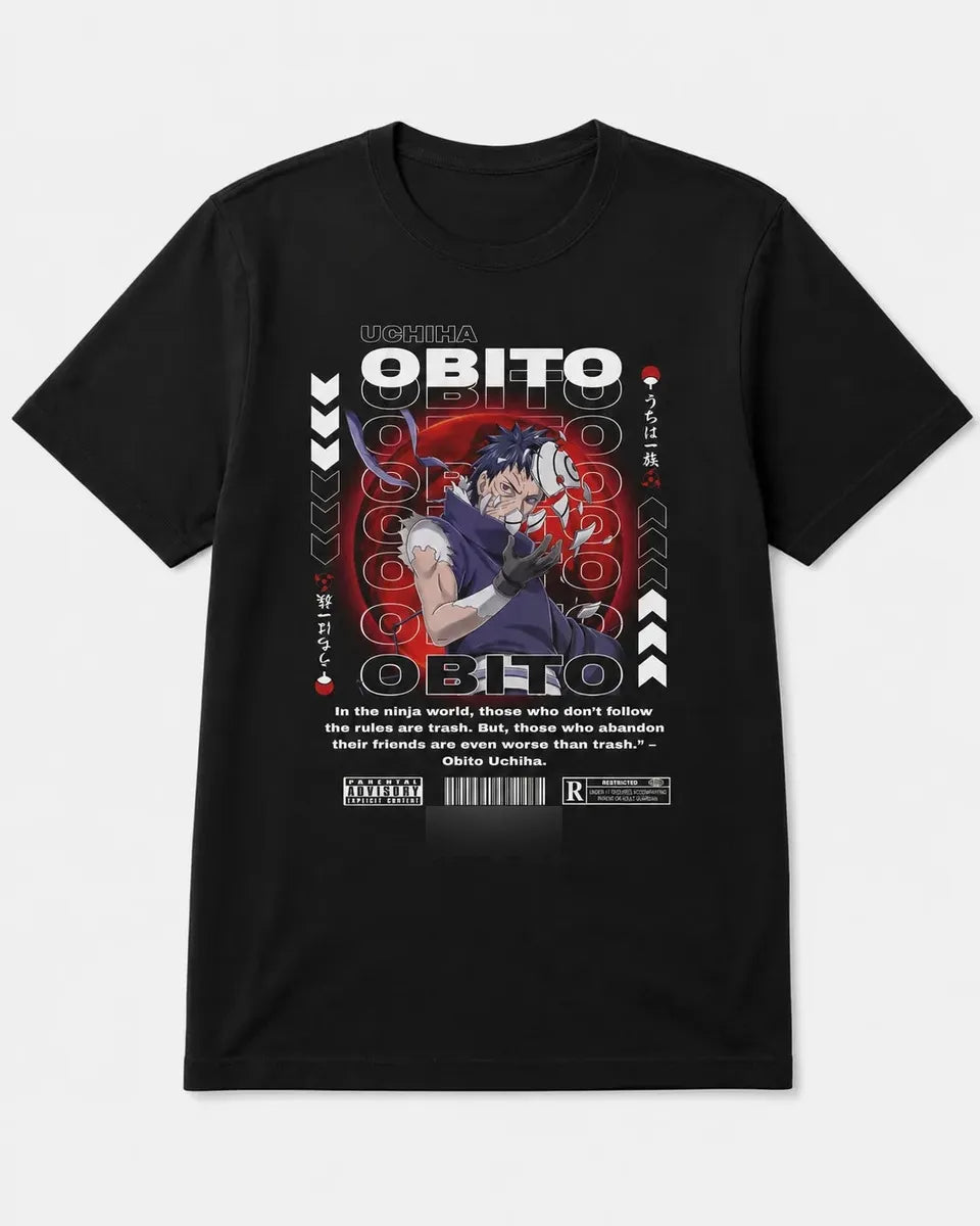 Camiseta Obito Uchiha Naruto Negra 100% Algodón Anime