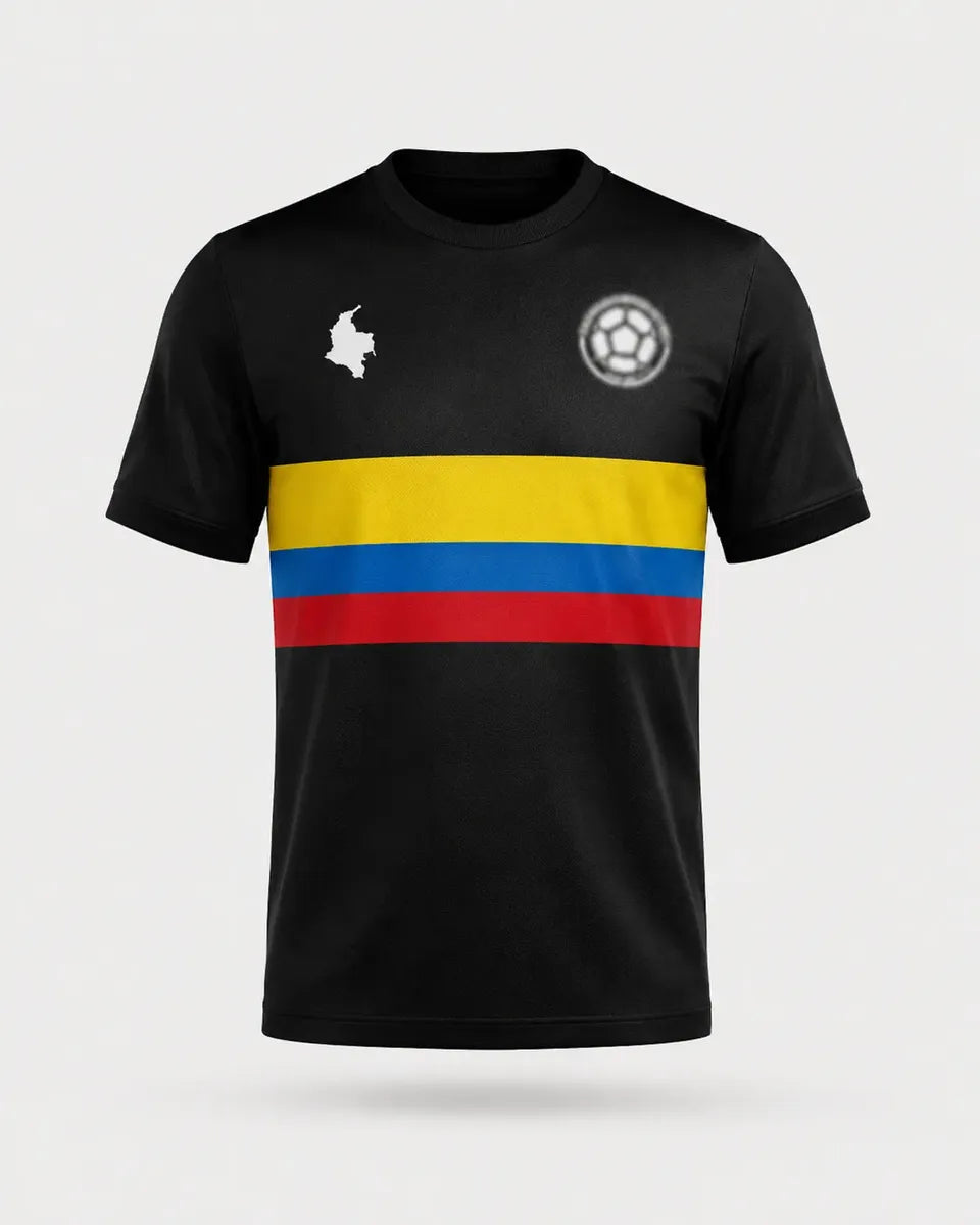 Camiseta Colombia Hombre Negra Franja Tricolor Normal