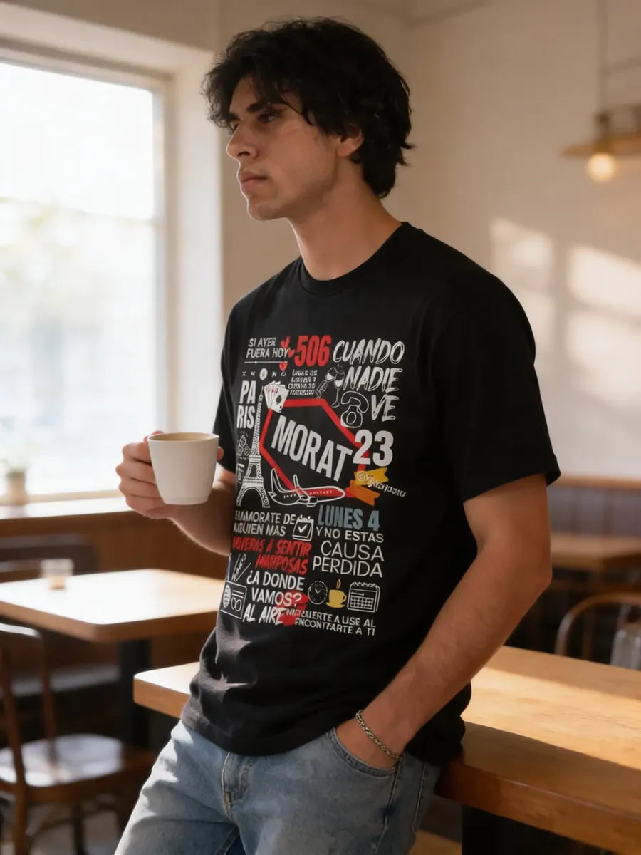 Camiseta Morat Negra Unisex Canciones Letras Pop Latino Algo