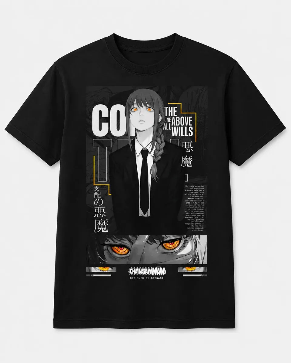 Camiseta Anime Control Devil Chainsaw Negra Algodón Normal