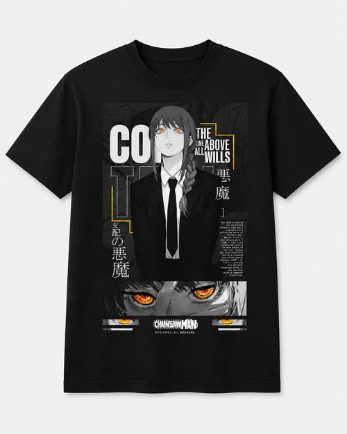 Camiseta Anime Control Devil Chainsaw Negra Algodón Normal