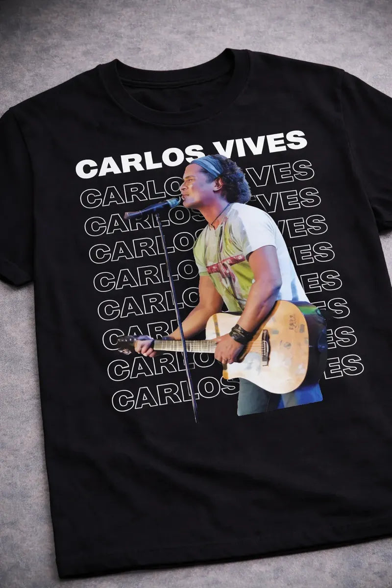 Camiseta Carlos Vives Negra Unisex Foto En Vivo Vallenatopop