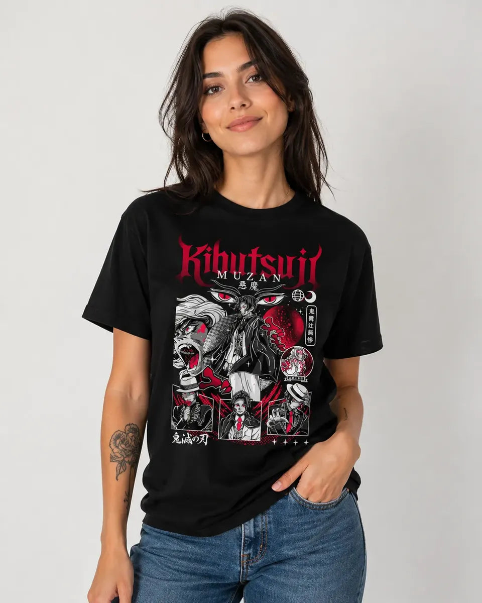 Camiseta Muzan Demon Slayer Negra 100% Algodón Unisex Ii