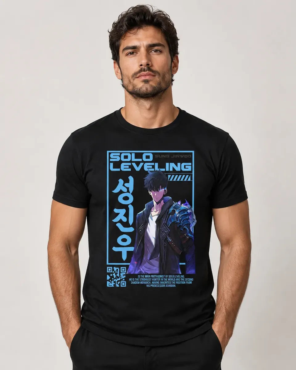 Camiseta Sung Jinwoo Solo Leveling Negra 100% Algodón