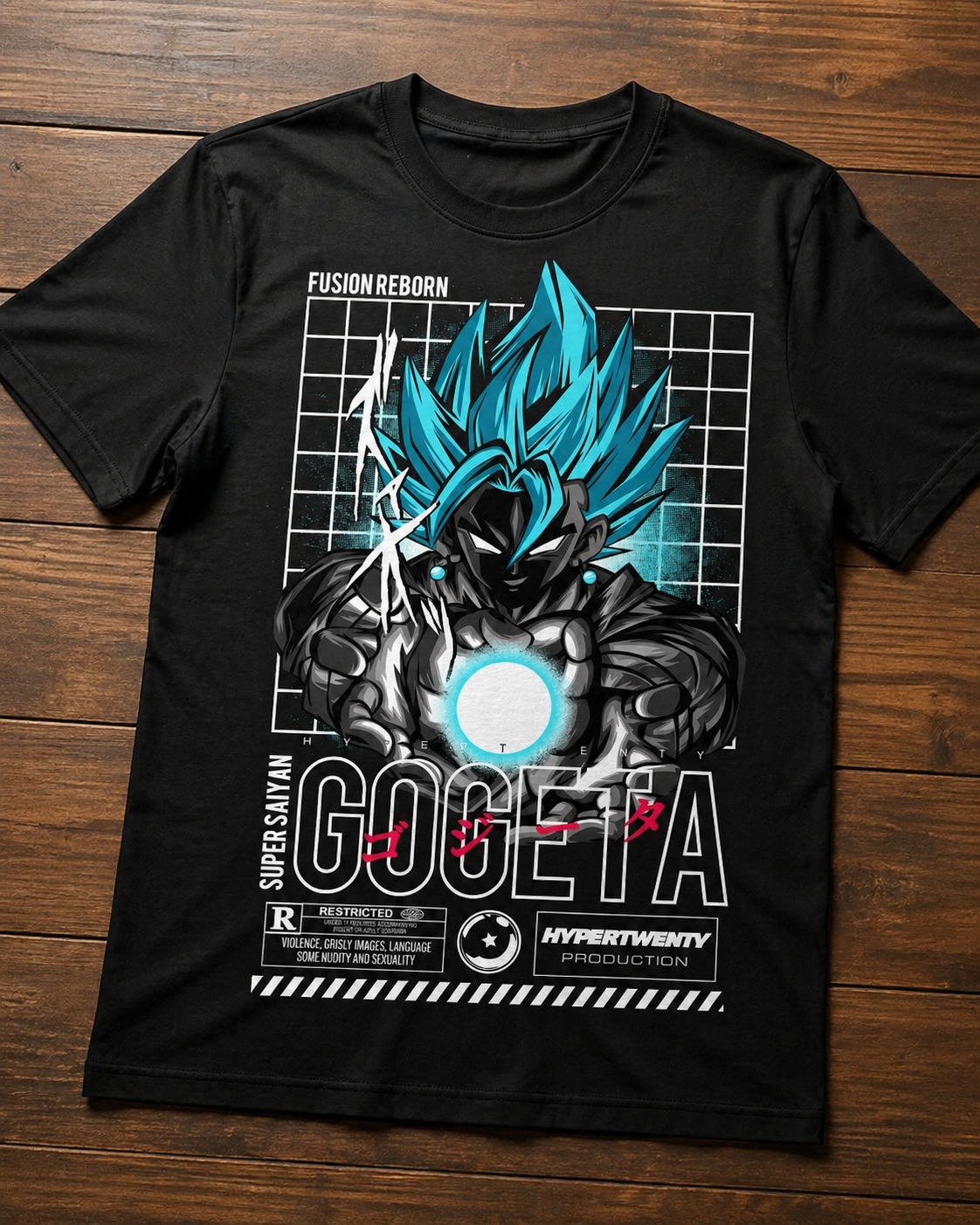 Camiseta Negra Super Saiyan Gogeta Dragon Ball 100% Algodón Estampado DTF